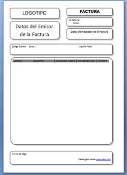 Plantilla Word Blanca para Facturas y Proforma para Microsoft Office 97,2003 y 2007