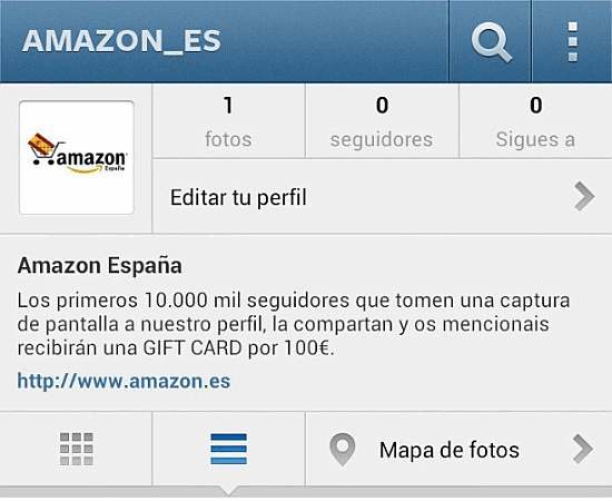 Perfil falso de Amazon Es (España) en Instagram